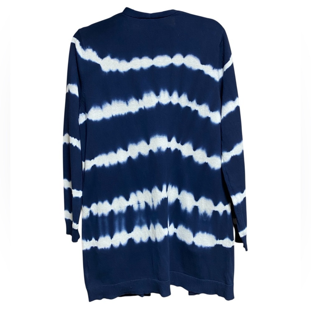Carre Noir Navy White Stripe Cardigan Size Medium Open Front Coastal Chic EUC - Picture 3 of 8